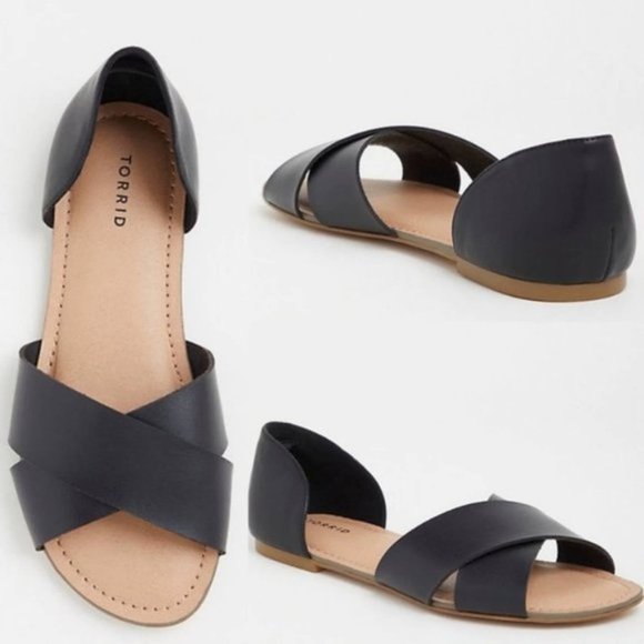 torrid Shoes - Torrid D'orsay Leather Crisscross Cross Over Slip On Sandal Open Toe Flats - 11